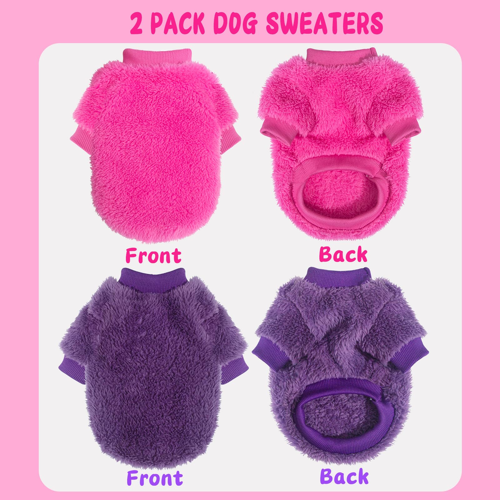 2 Cute Dog Sweaters For Girls - Fall/Winter Warm Fleece Chihuahua & Small Dog Clothes, Xs